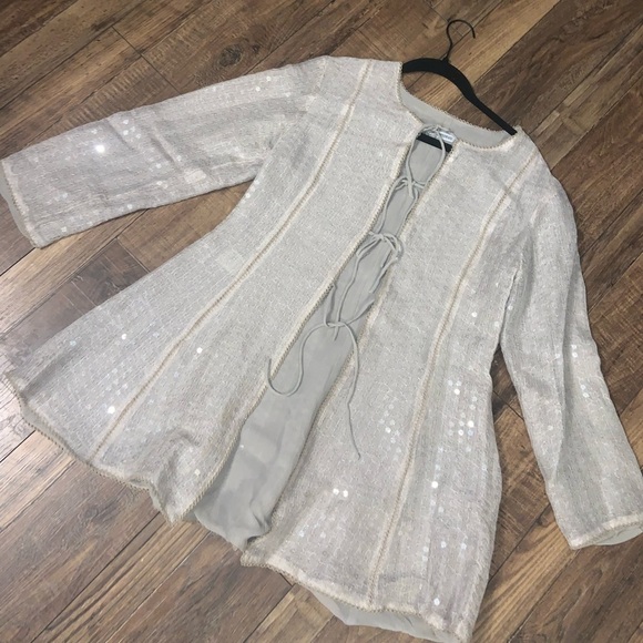 emporio armani cardigan Woman’s tie front sequin linen blouse cardigan $800 glam - Picture 1 of 11